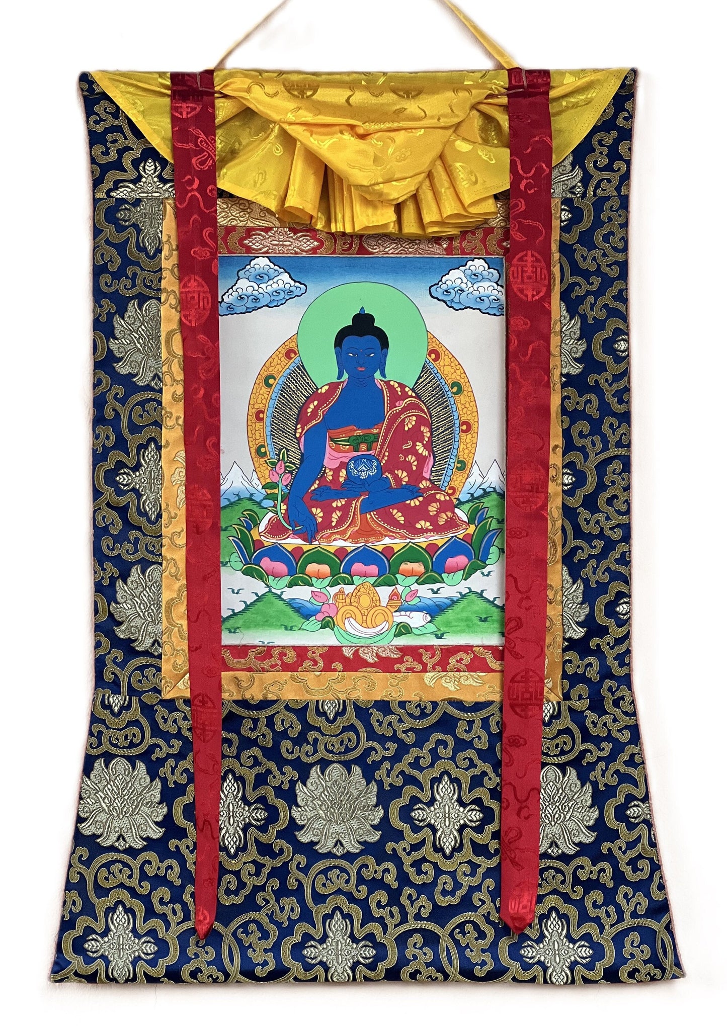 Original Hand-painted Samantabhadra/ Buddha Shakti/ Tantra Art Tibetan Thangka Painting with Silk Brocade