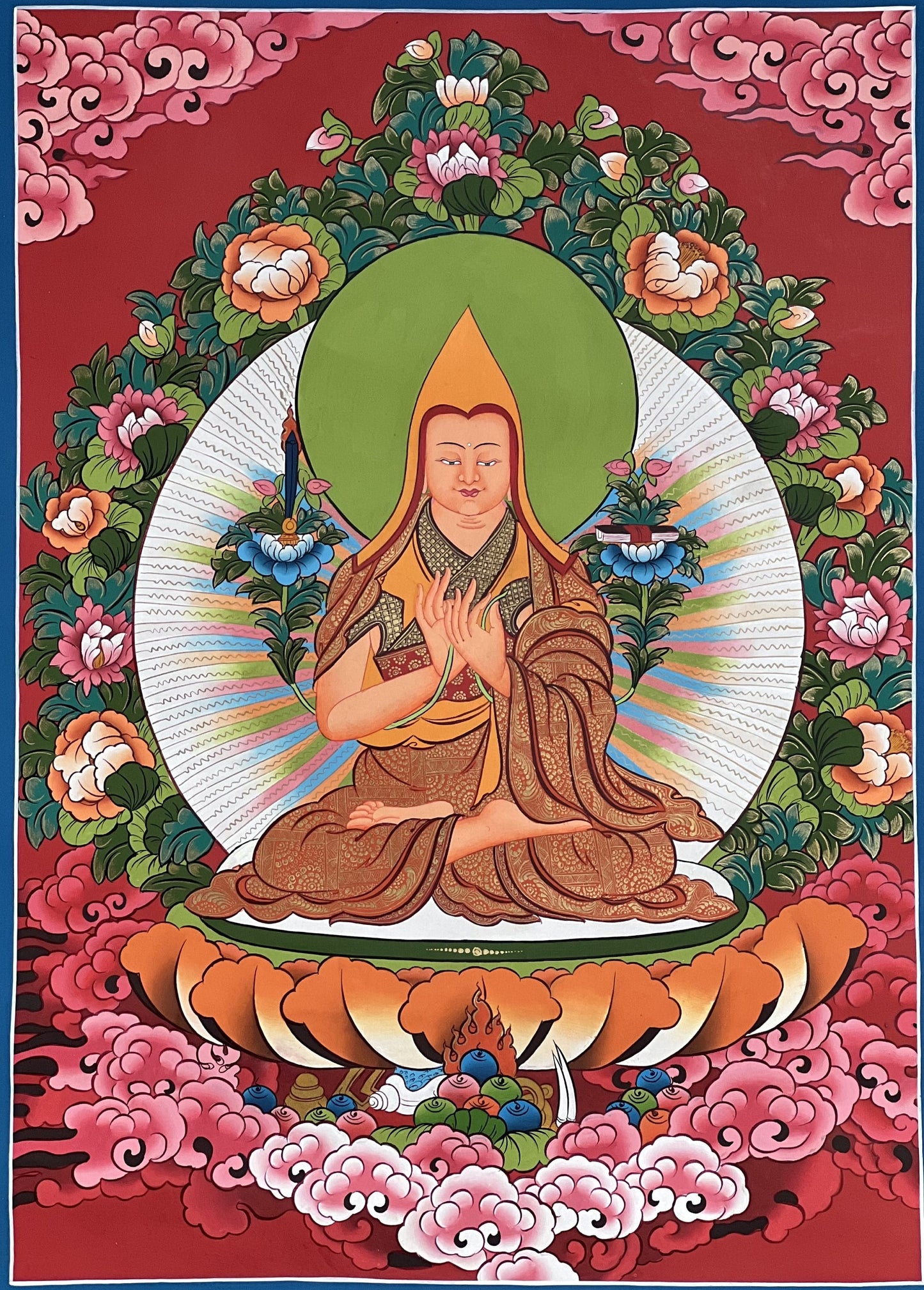 Original Hand-Painted Je Tsongkhapa/ Tsongkhapa/ Chongapa/ High- Quality Masterpiece Tibetan Thangka Painting from Nepal