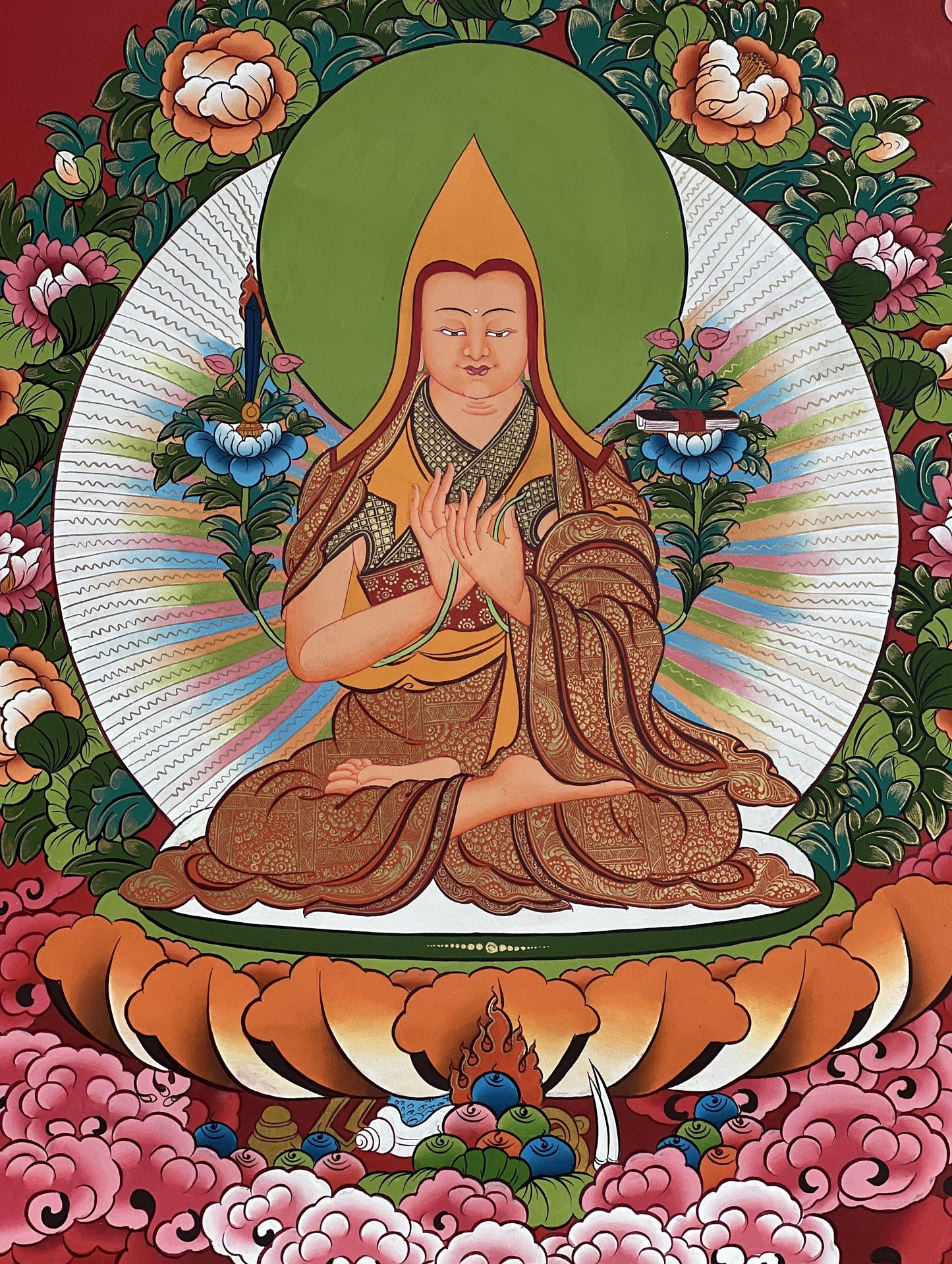 Original Hand-Painted Je Tsongkhapa/ Tsongkhapa/ Chongapa/ High- Quality Masterpiece Tibetan Thangka Painting from Nepal