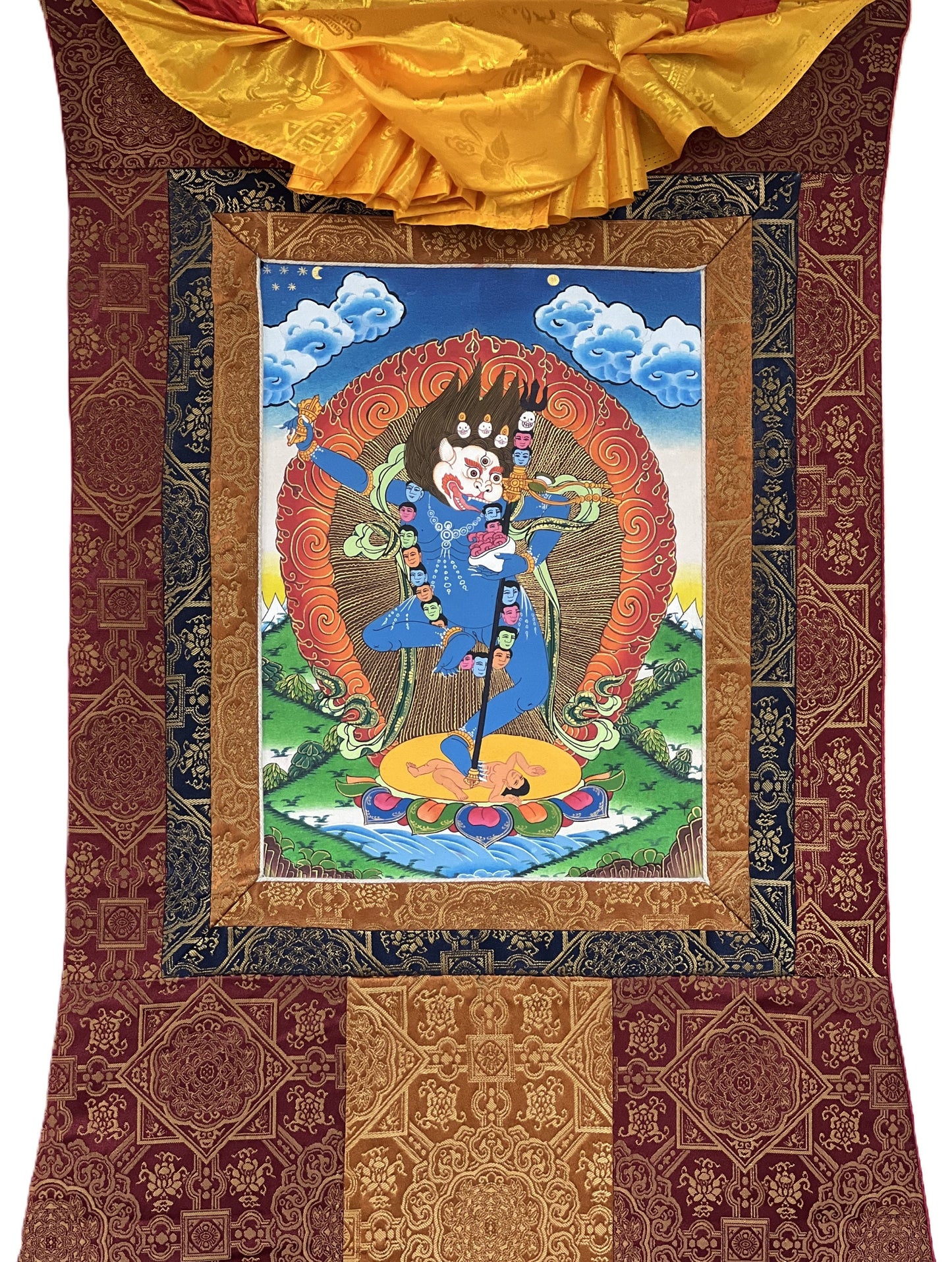 Original Hand Painted Lion Face Dakini  / Simha Mukhi Jogini / Tibetan Compassion Meditation Thangka / Thanka Painting  Premium Silk Brocade