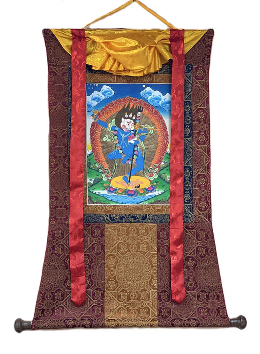 Original Hand Painted Lion Face Dakini  / Simha Mukhi Jogini / Tibetan Compassion Meditation Thangka / Thanka Painting  Premium Silk Brocade