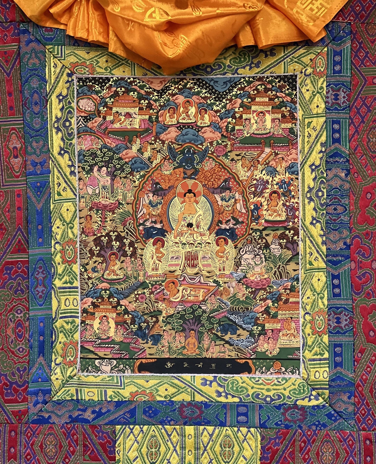 Original Hand painted Wheel of Life (Time)/Buddha Life/ Bhavacakra/Samsarachakra Mandala Tibetan Thangka Painting with Premium Silk Border