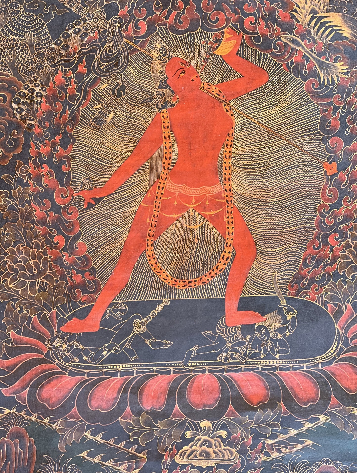 Original Hand-Painted Vajrayogini/ Yogini/ Jogini Old Oil-Varnished Tibetan Thangka Painting/ Tantra Art from Nepal