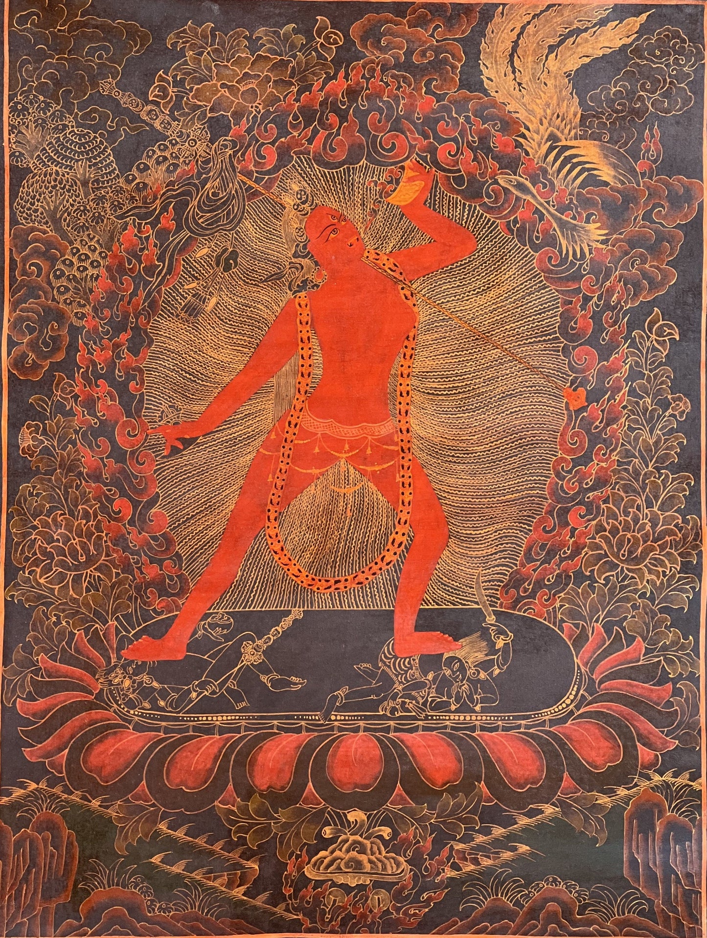 Original Hand-Painted Vajrayogini/ Yogini/ Jogini Old Oil-Varnished Tibetan Thangka Painting/ Tantra Art from Nepal