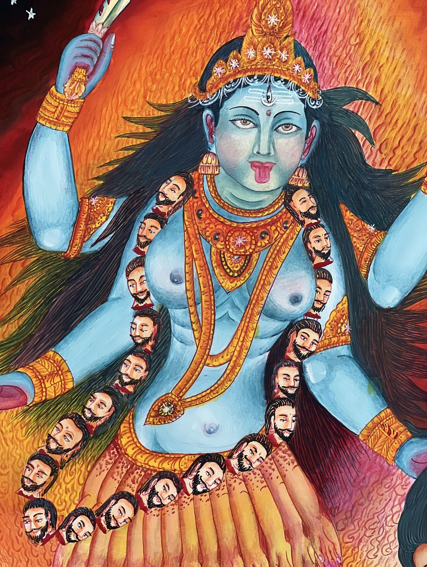 Original Hand-Painted Masterpiece Goddess Kali/ Mahakali/ Newari Paubha/ Pauva/ Thangka Painting/ Kali Tantra Art from Nepal