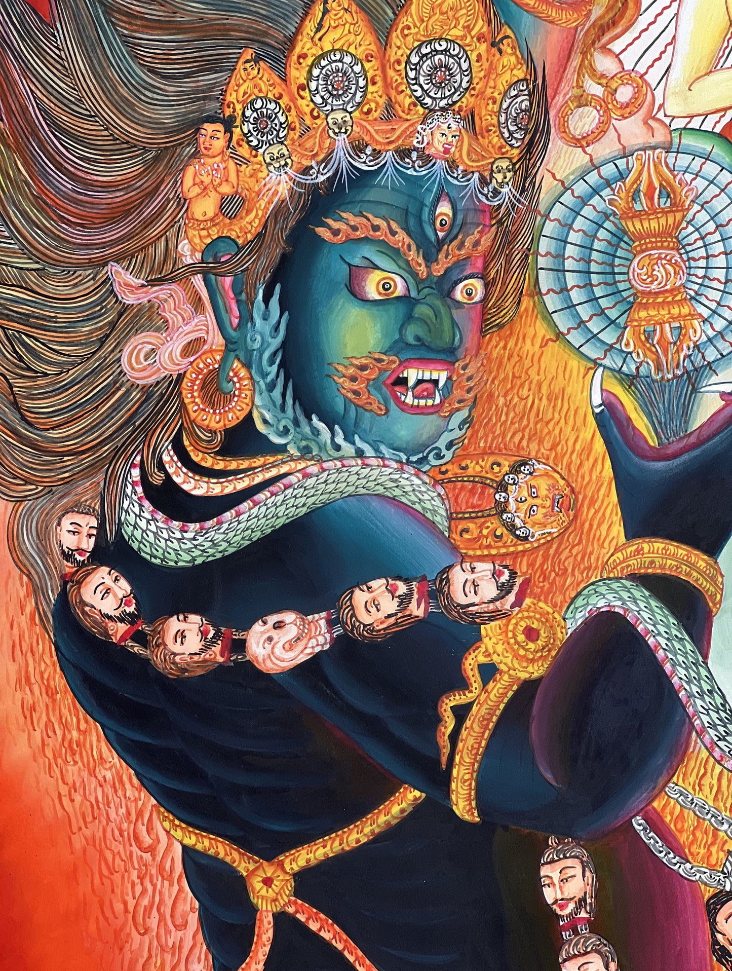 Original Hand-painted Masterpiece Dharmapala Vajrapani Embodied Enlightenment Newari Paubha Thangka Painting from Nepal