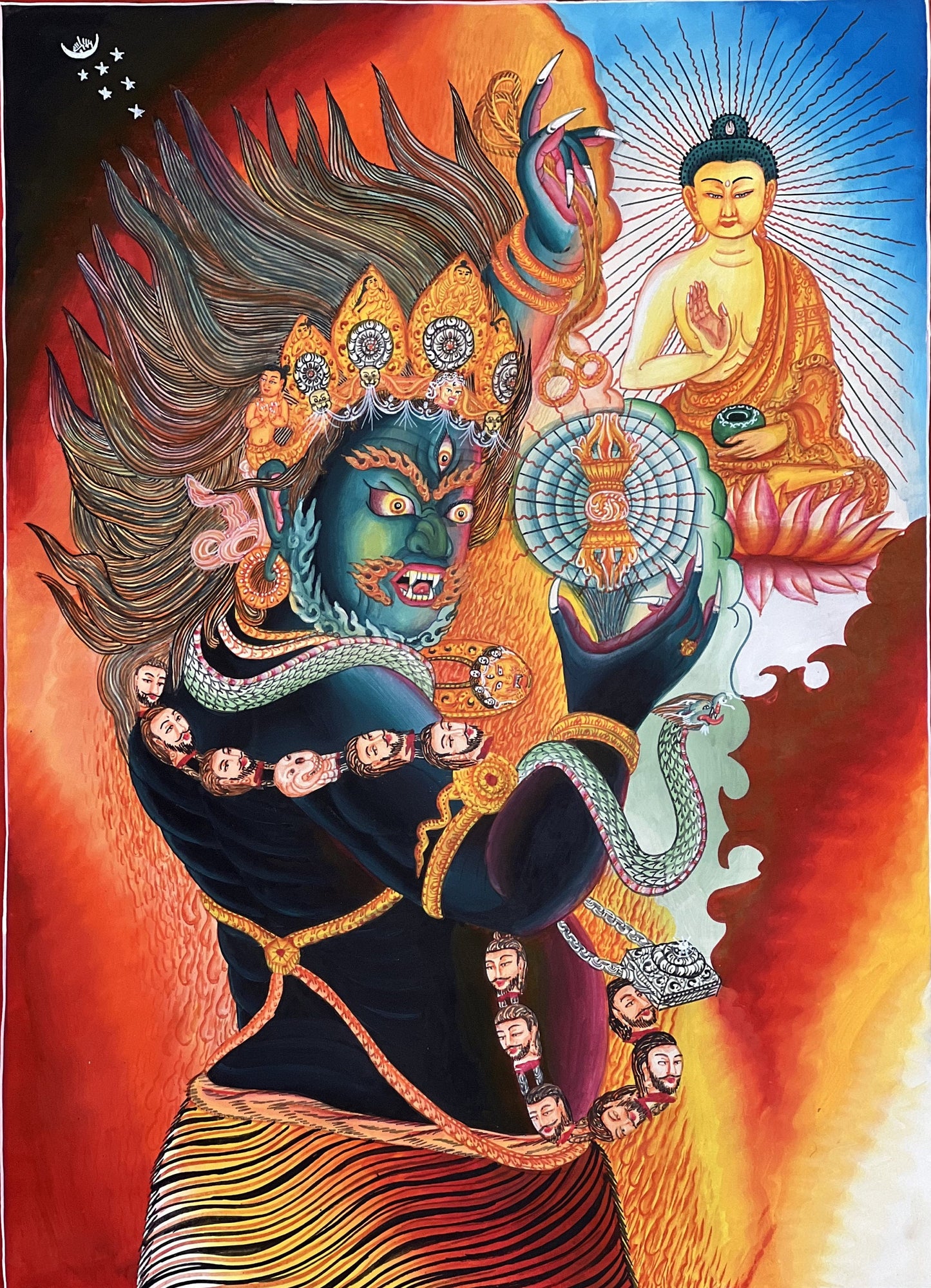 Original Hand-painted Masterpiece Dharmapala Vajrapani Embodied Enlightenment Newari Paubha Thangka Painting from Nepal