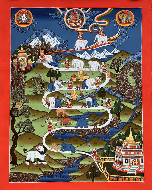 Original Hand-painted Elephant Path/ Samatha Meditation/ Way to Heaven High- Quality  Masterpiece Tibetan Thangka Painting