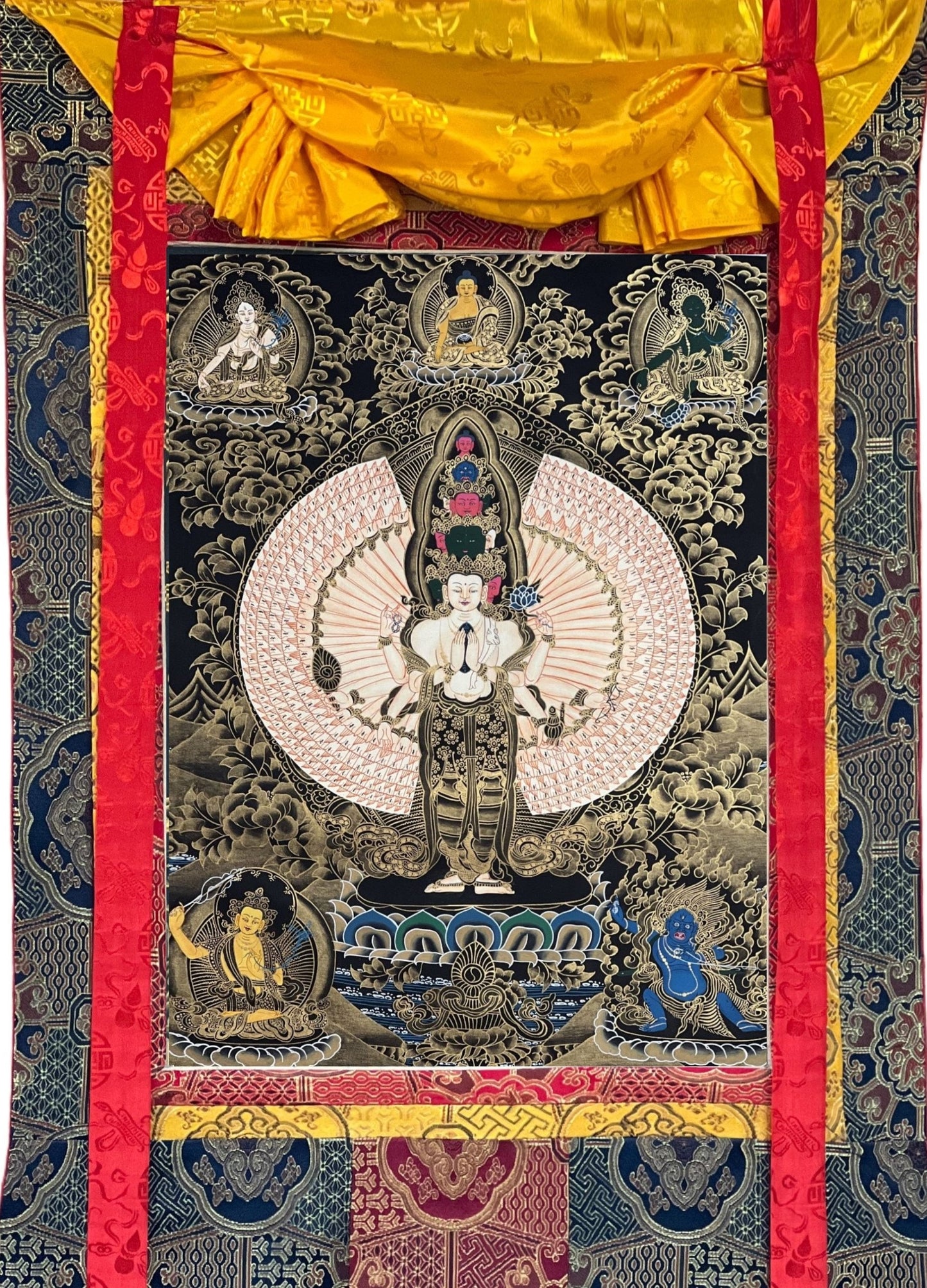 Original Hand-painted 1000 Armed Avalokiteshvara/ Chenrezig/ Lokeswor Master Quality  Tibetan Thangka  Painting with Premium Silk Brocade