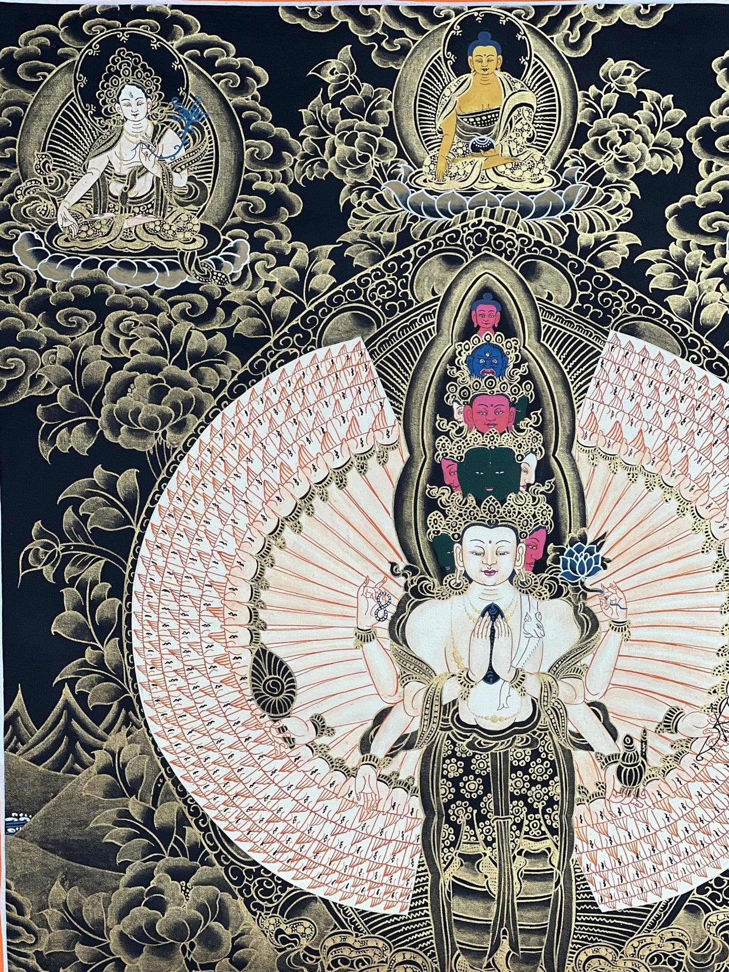 Original Hand-painted 1000 Armed Avalokiteshvara/ Chenrezig/ Lokeswor Master Quality  Tibetan Thangka  Painting with Premium Silk Brocade