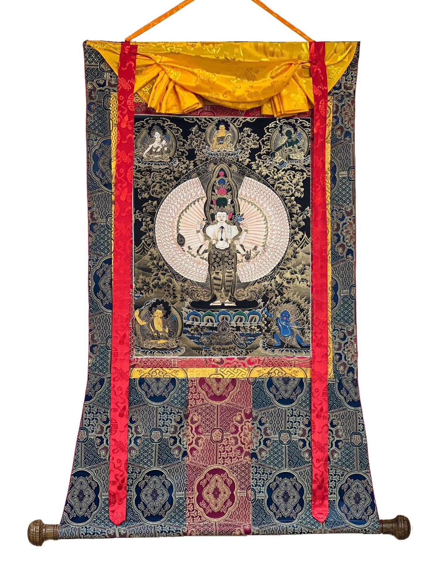 Original Hand-painted 1000 Armed Avalokiteshvara/ Chenrezig/ Lokeswor Master Quality  Tibetan Thangka  Painting with Premium Silk Brocade