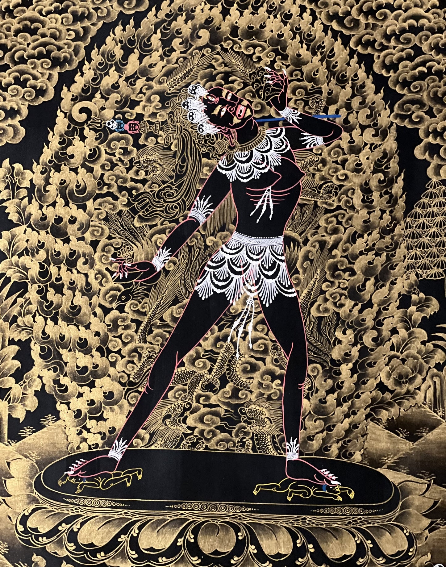 Original Hand-Painted Vajrayogini/ Yogini/ Jogini/ Dakini Black and Gold Tibetan Thangka Painting/ Anuttarayoga Tantra Art from Nepal