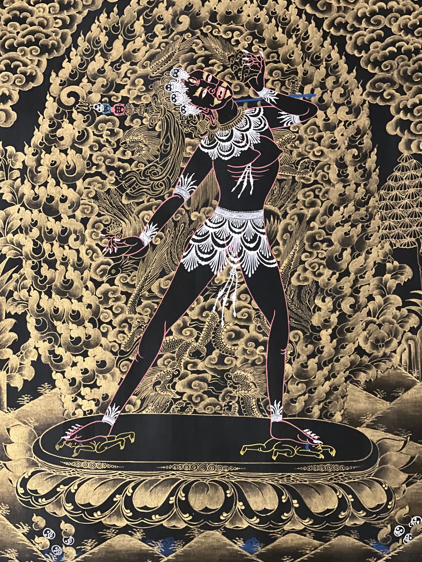 Original Hand-Painted Vajrayogini/ Yogini/ Jogini/ Dakini Black and Gold Tibetan Thangka Painting/ Anuttarayoga Tantra Art from Nepal