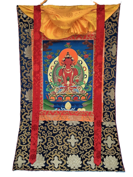 Original Hand Painted Amitabha Buddha Compassion / Meditation Wall hanging Tibetan Thangka / Thanka  Painting With Silk Border  From Nepal